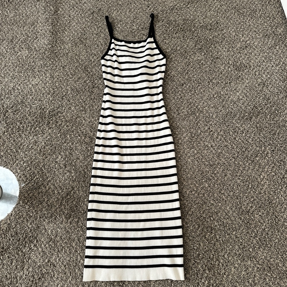 Striped Black and White Midi Dress